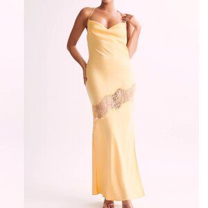 Meshki CHANDRA Lace Detail Satin Maxi Dress - Lemon